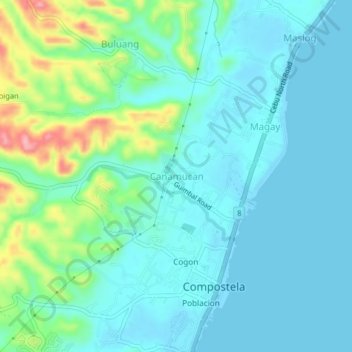 Mapa topográfico Canamucan, altitude, relevo