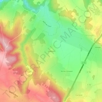 Mapa topográfico Angelane, altitude, relevo