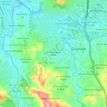 Mapa topográfico Sector Augusto Báez, altitude, relevo