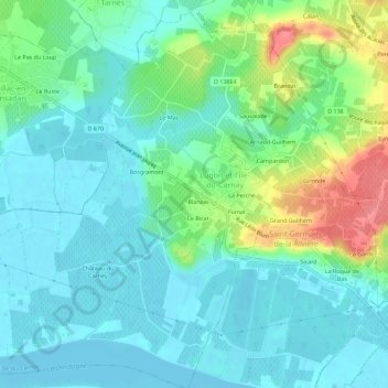 Mapa topográfico Blanzac Ouest, altitude, relevo