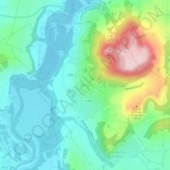 Mapa topográfico Mezel, altitude, relevo