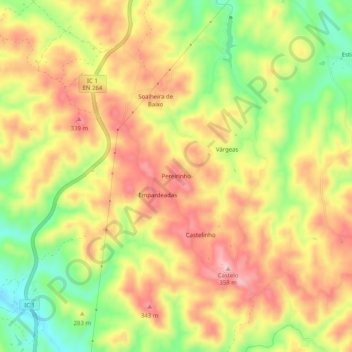 Mapa topográfico Pereirinho, altitude, relevo