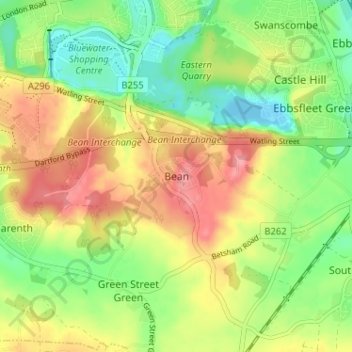 Mapa topográfico Bean, altitude, relevo