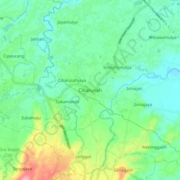Mapa topográfico Cibarusah, altitude, relevo