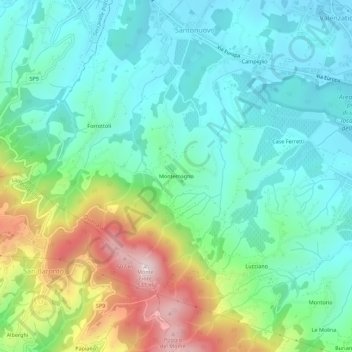 Mapa topográfico Montemagno, altitude, relevo