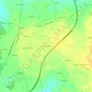 Mapa topográfico Volta da Tocha, altitude, relevo