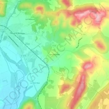 Mapa topográfico Les Colombis, altitude, relevo