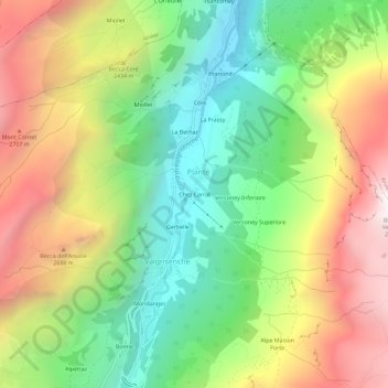 Mapa topográfico Chez Carral, altitude, relevo