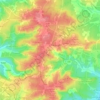 Mapa topográfico Fonviel, altitude, relevo
