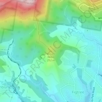 Mapa topográfico Mount Nebo, altitude, relevo