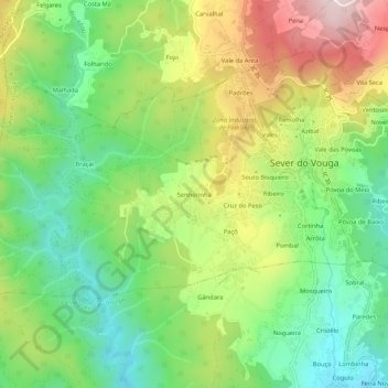 Mapa topográfico Senhorinha, altitude, relevo