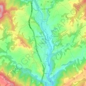 Mapa topográfico Cal Bassacs, altitude, relevo