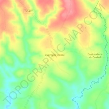 Mapa topográfico Queimada Grande, altitude, relevo