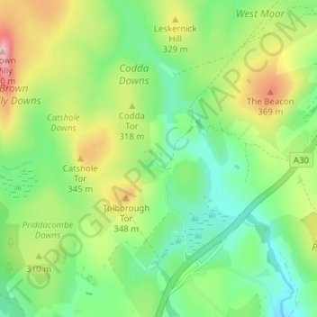 Mapa topográfico Codda, altitude, relevo