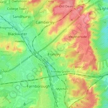 Mapa topográfico Frimley, altitude, relevo