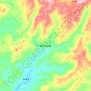 Mapa topográfico 锡矿山街道, altitude, relevo