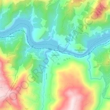 Mapa topográfico Arnozelo, altitude, relevo
