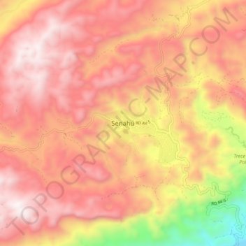 Mapa topográfico Senahú, altitude, relevo