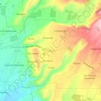 Mapa topográfico Aláquez, altitude, relevo