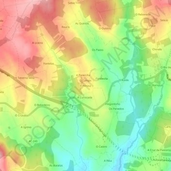 Mapa topográfico A Peroxa, altitude, relevo