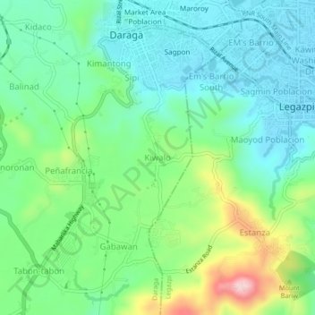 Mapa topográfico Kiwalo, altitude, relevo