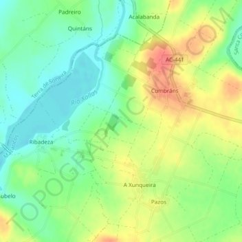 Mapa topográfico Agra de San Cosme, altitude, relevo