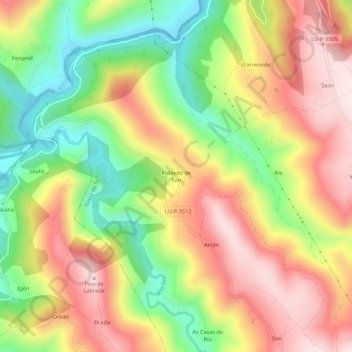 Mapa topográfico Robledo de Son, altitude, relevo
