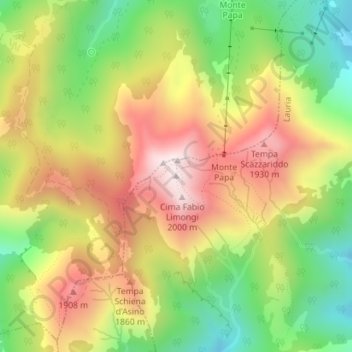 Mapa topográfico Monte Sirino, altitude, relevo
