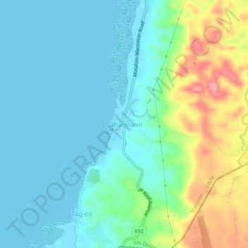 Mapa topográfico Cahagnaan, altitude, relevo
