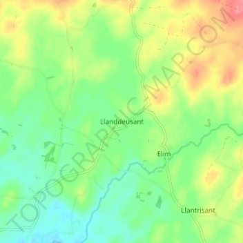 Mapa topográfico Llanddeusant, altitude, relevo