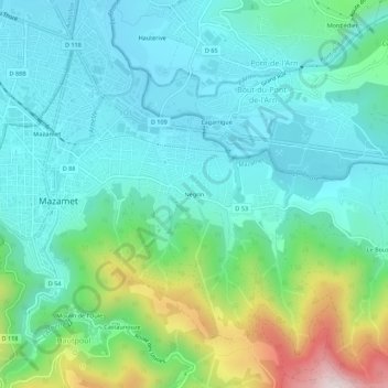 Mapa topográfico Négrin, altitude, relevo
