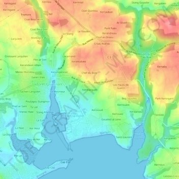 Mapa topográfico Kermarquer, altitude, relevo