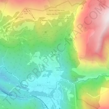 Mapa topográfico Fieugerand, altitude, relevo