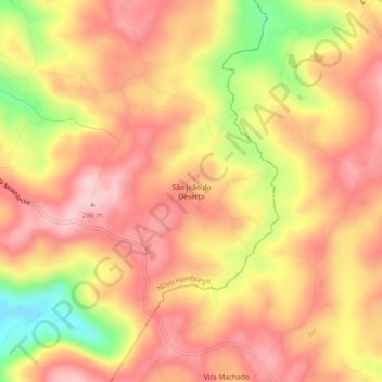 Mapa topográfico São João do Deserto, altitude, relevo