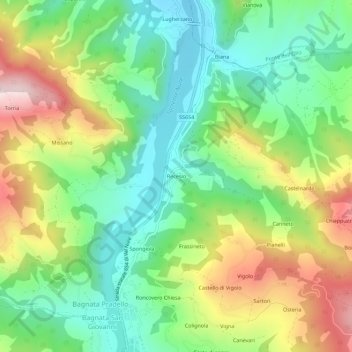 Mapa topográfico Recesio, altitude, relevo