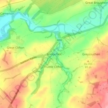 Mapa topográfico Bridgefoot, altitude, relevo