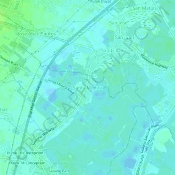 Mapa topográfico Santa Monica, altitude, relevo