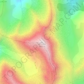 Mapa topográfico Le Cimet, altitude, relevo