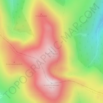 Mapa topográfico Knockmoylan, altitude, relevo