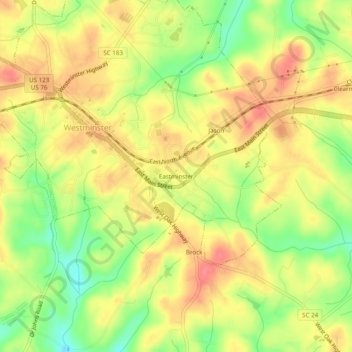 Mapa topográfico Eastminster, altitude, relevo