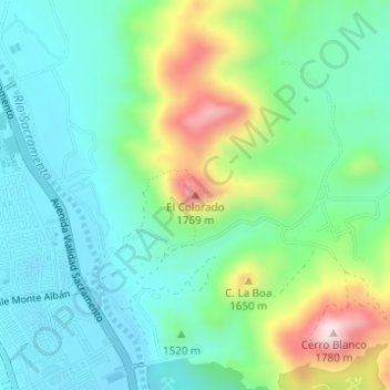 Mapa topográfico El Colorado, altitude, relevo