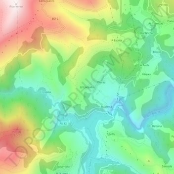 Mapa topográfico El Carballo, altitude, relevo