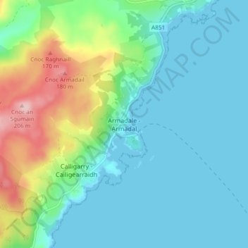 Mapa topográfico Armadale, altitude, relevo