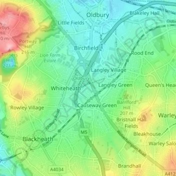 Mapa topográfico Titford, altitude, relevo