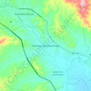 Mapa topográfico Santiago Suchilquitongo, altitude, relevo