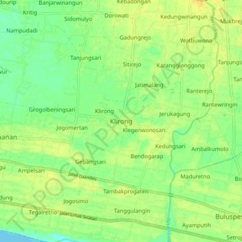 Mapa topográfico Klirong, altitude, relevo