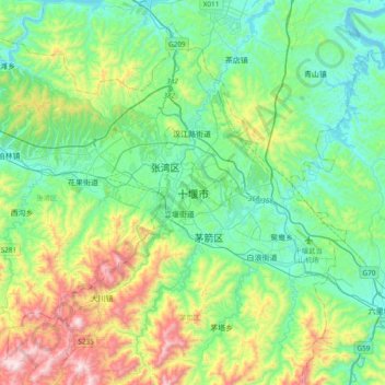 Mapa topográfico Shiyan, altitude, relevo