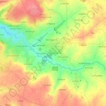 Mapa topográfico Chez Le Rouge, altitude, relevo