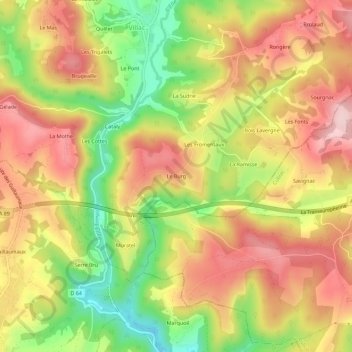 Mapa topográfico Le Burg, altitude, relevo