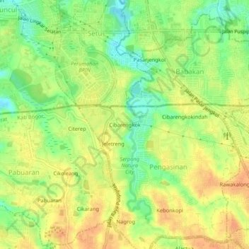 Mapa topográfico Cibarengkok, altitude, relevo